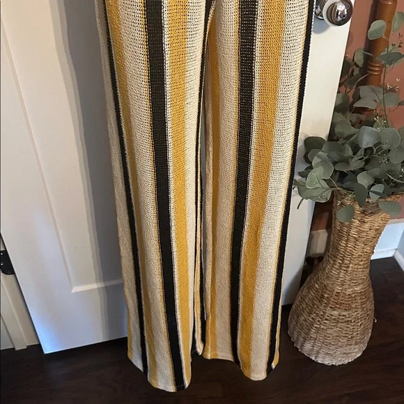 Zara women’s black yellow cream Striped knit L 31” inseam pants - Picture 5 of 13